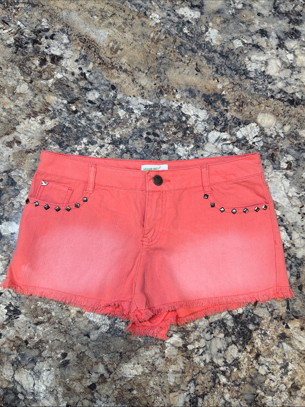 Women's Coral Studded Frayed Hem Jean Shorts